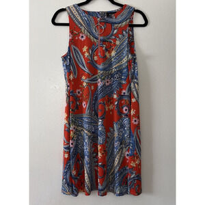 MSK Dress M Paisley Sleeveless Colorful Orange Blue A Line Party Zipper Pull